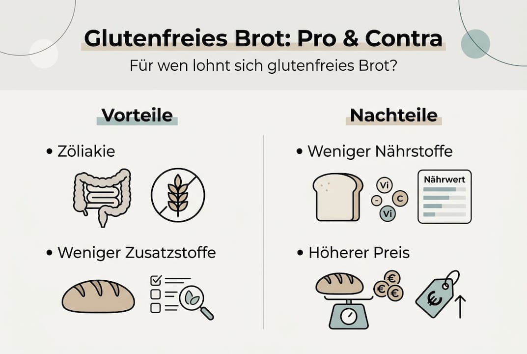 Infografik: Pro und Contra von glutenfreiem Brot auf einen Blick