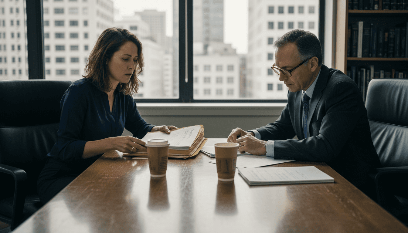 Client meets lawyer reviewing lemon law case