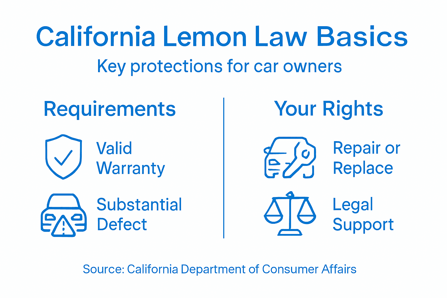 Infographic showing lemon law protections and requirements