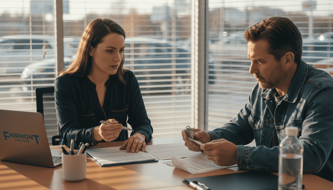 Attorney and client in car dispute negotiation