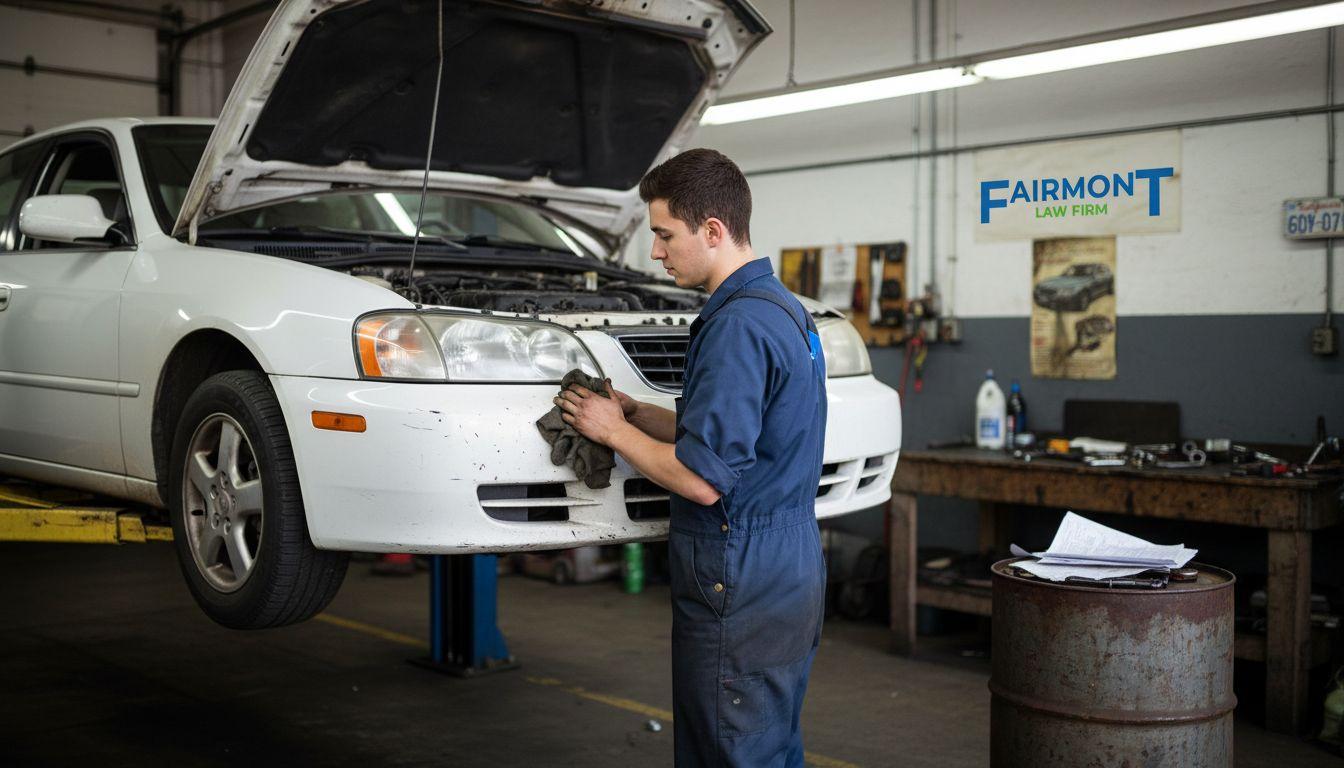 Mechanic checking engine on California sedan