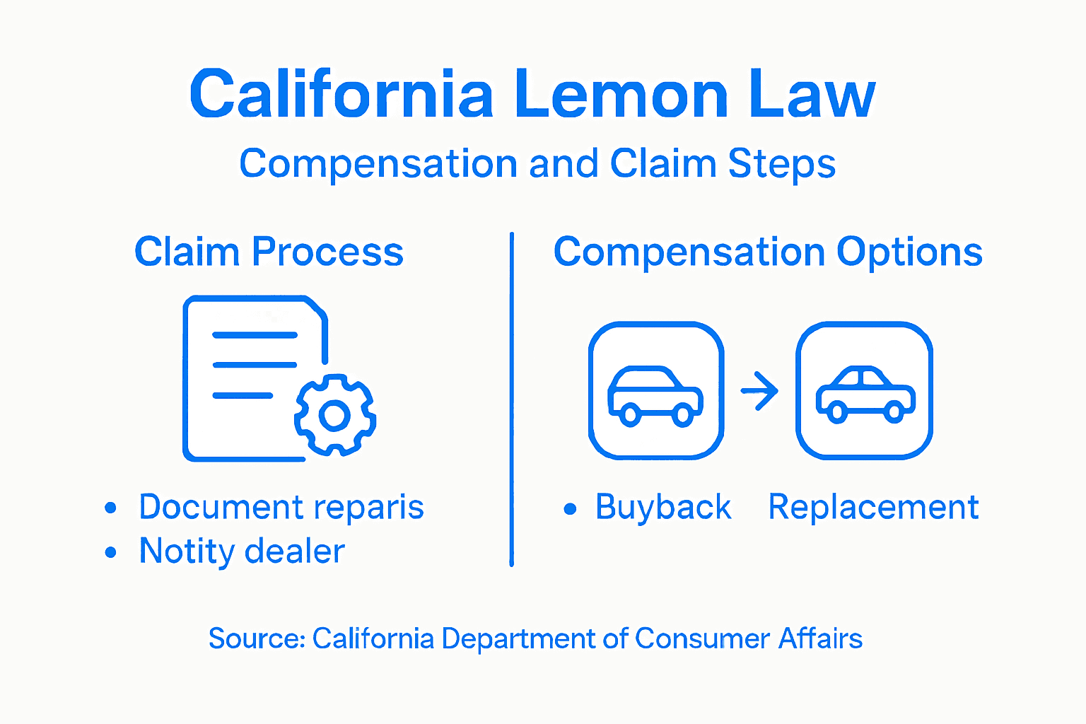Infographic detailing lemon law claim process and options
