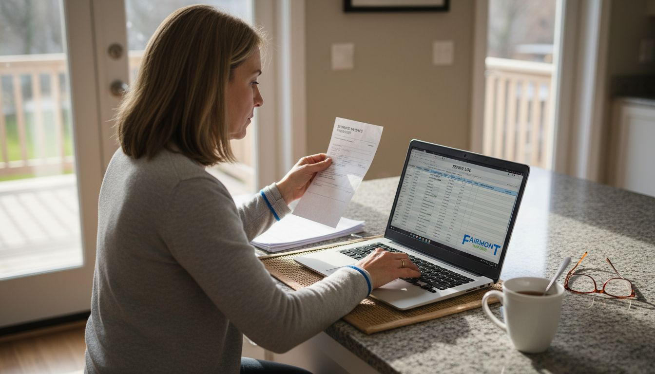 Woman updating lemon law repair spreadsheet at home