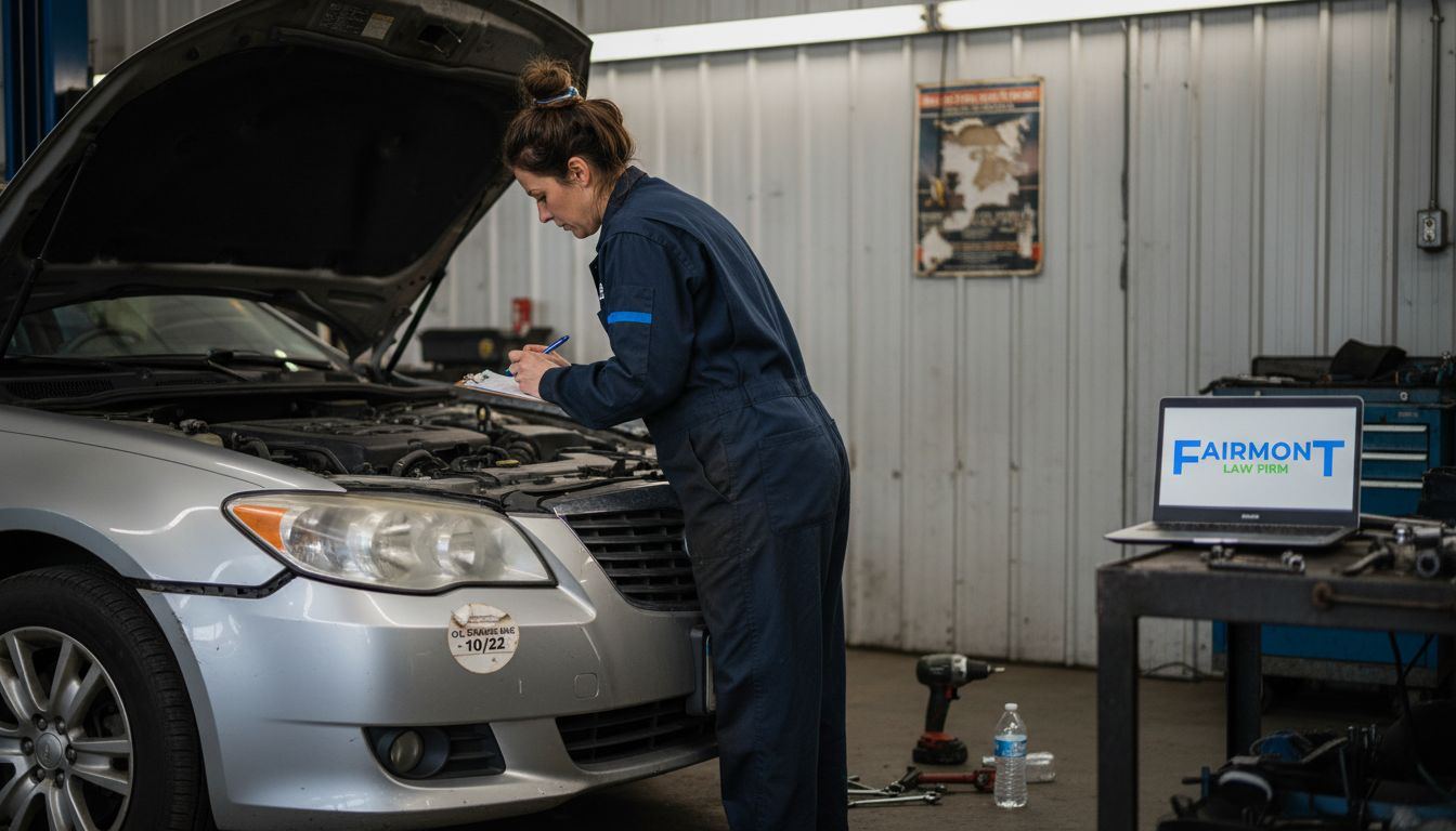 Technician inspecting defective vehicle engine