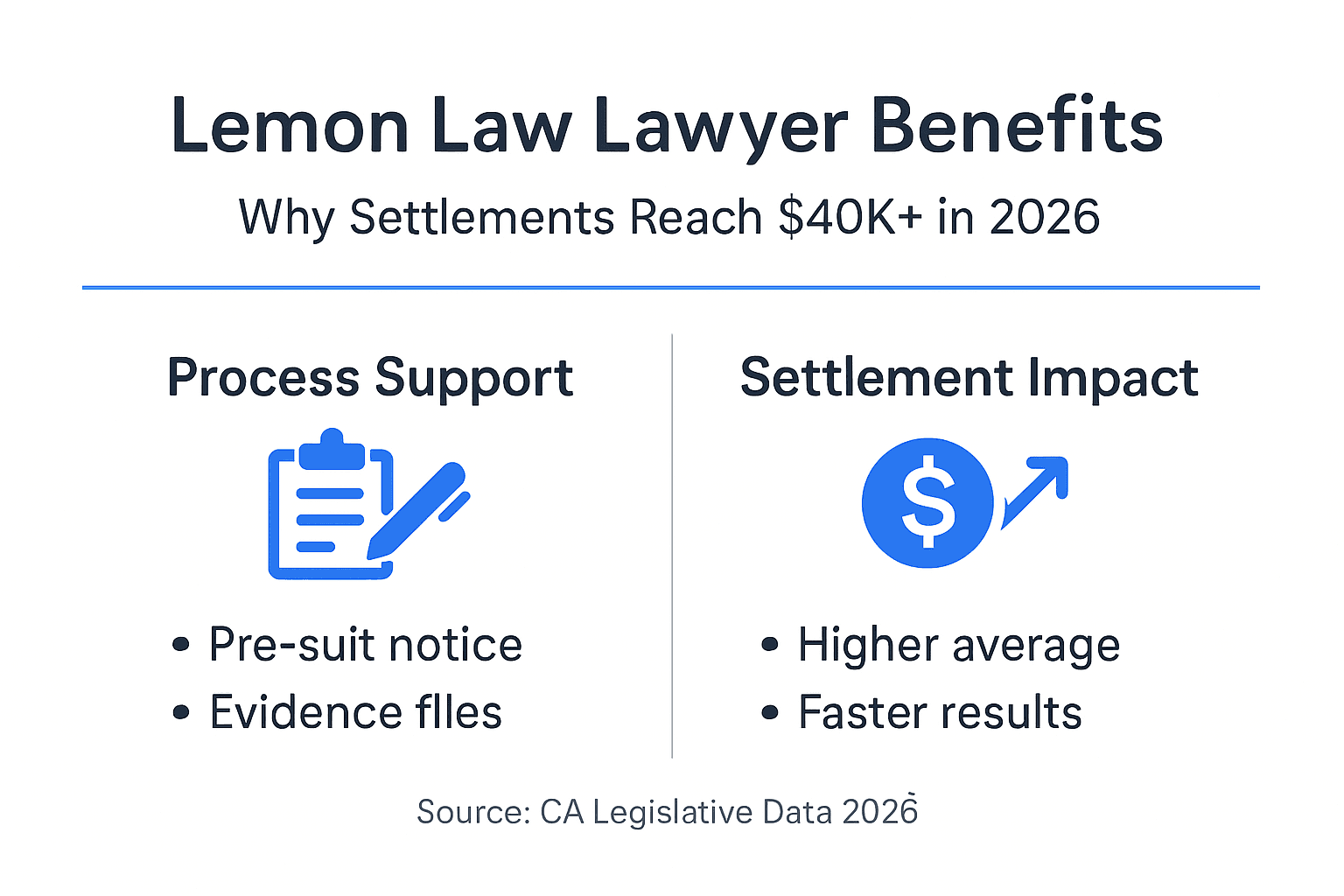 Infographic showing lemon law lawyer settlement advantages