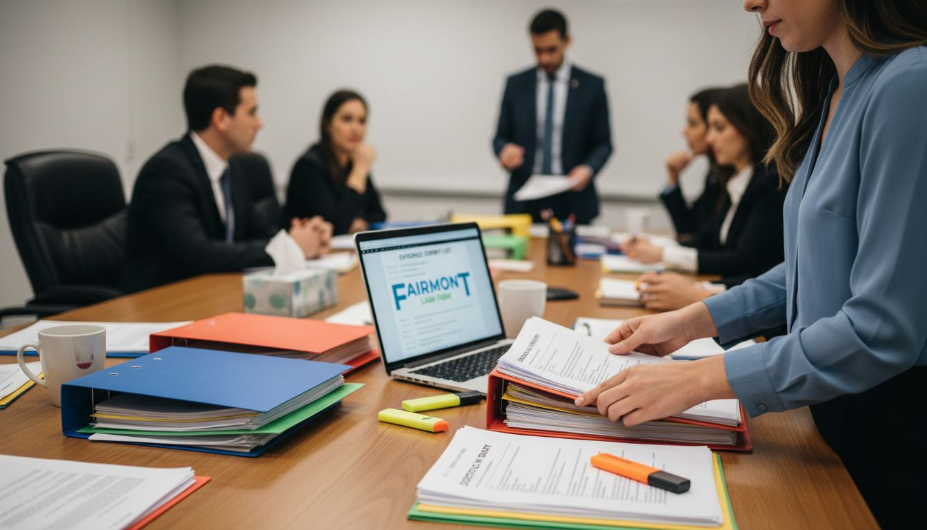 Paralegal organizing litigation evidence paperwork