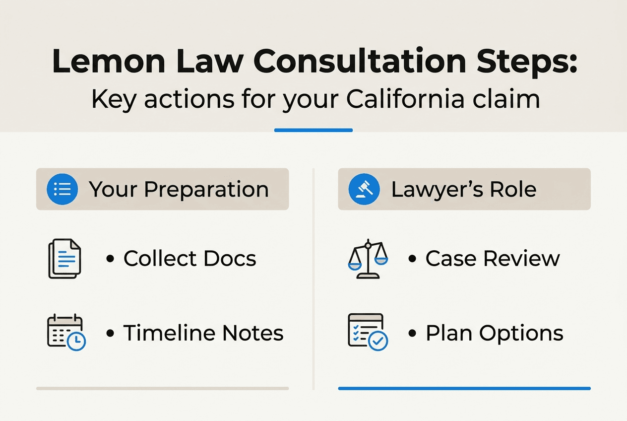 Infographic outlining lemon law consultation steps