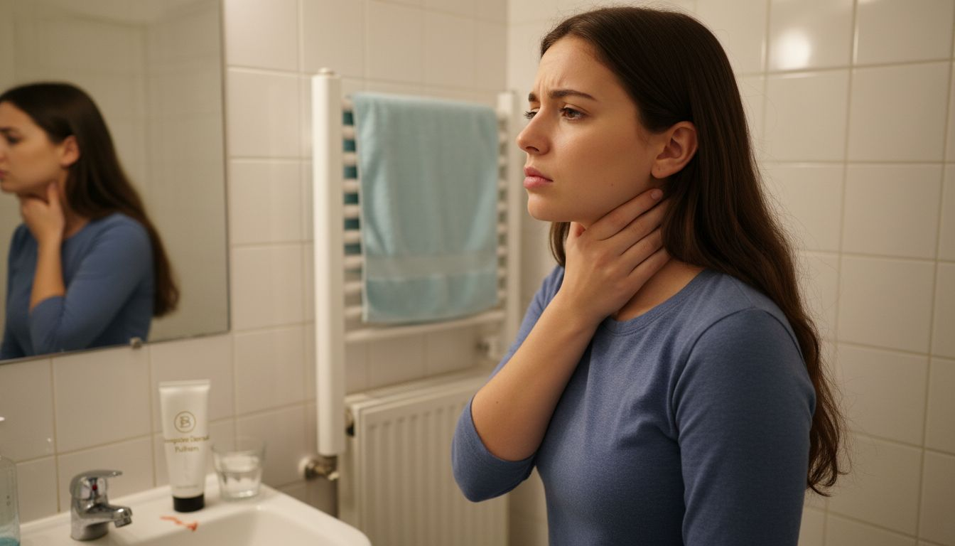 Woman touching jaw with swollen gums