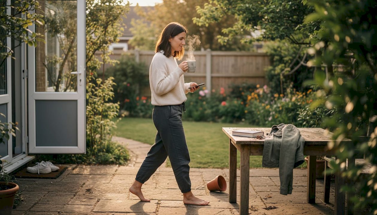 Woman gently walking during wisdom tooth recovery
