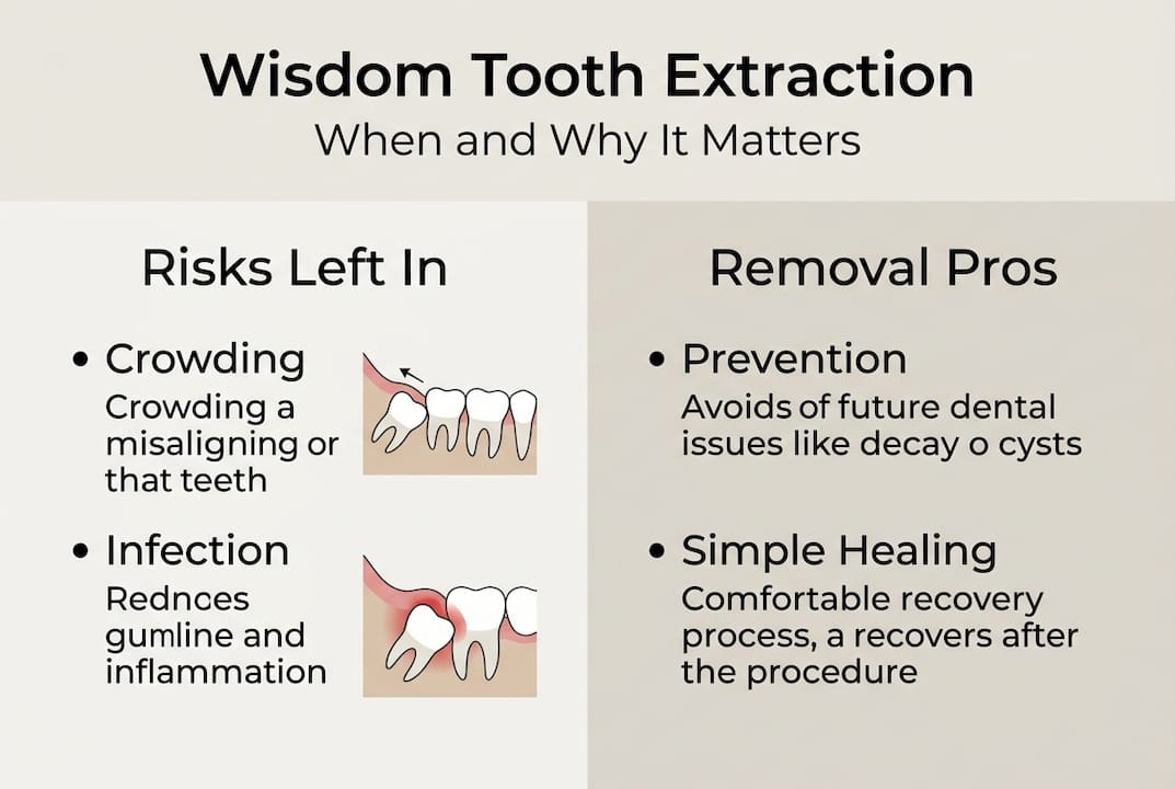 Infographic summarizing wisdom tooth extraction risks and benefits