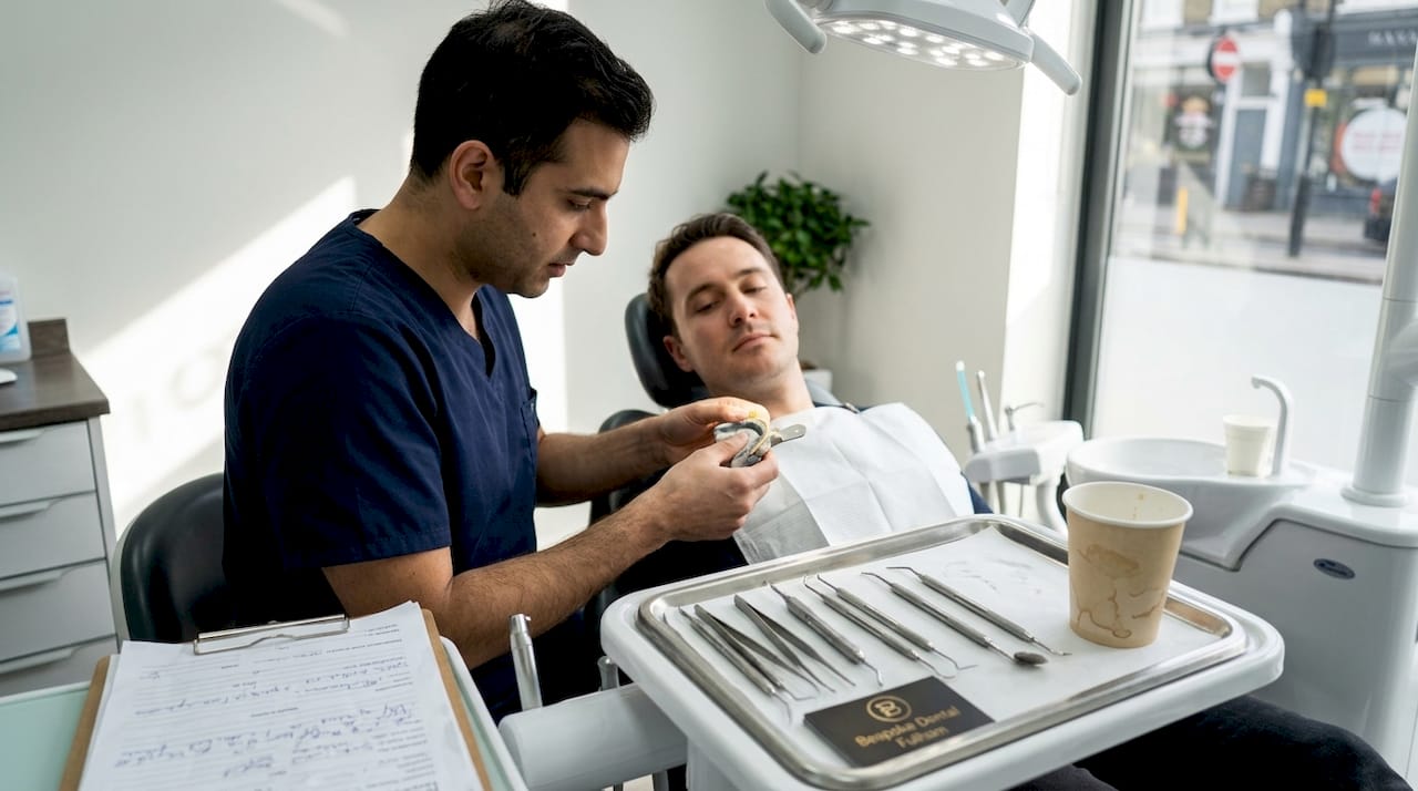 Prosthodontist making dental crown impression