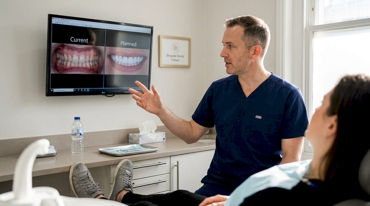 Dentist showing digital dental preview to patient