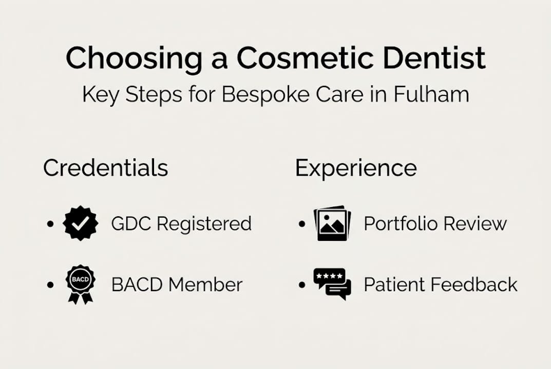 Infographic with steps for choosing cosmetic dentist