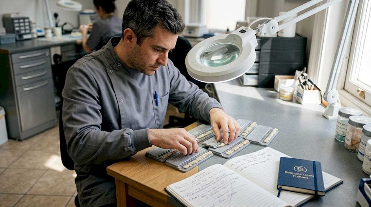 Dental technician preparing porcelain veneers