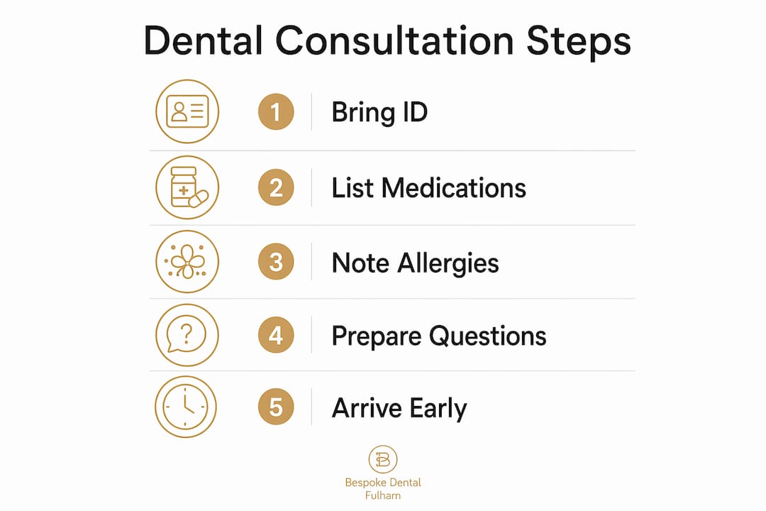 Infographic showing steps to prepare for dental consultation
