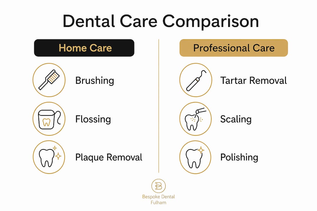 Infographic comparing home and professional dental care