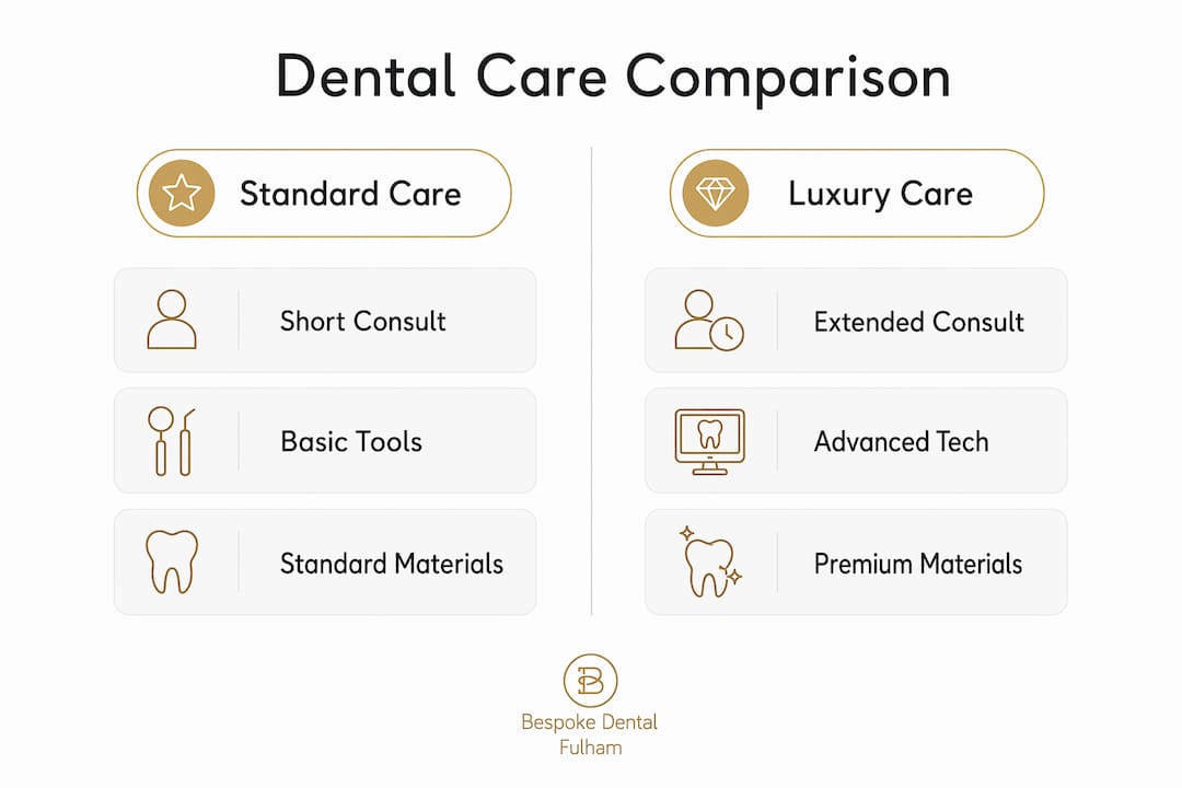 Comparison infographic of luxury and standard dental care