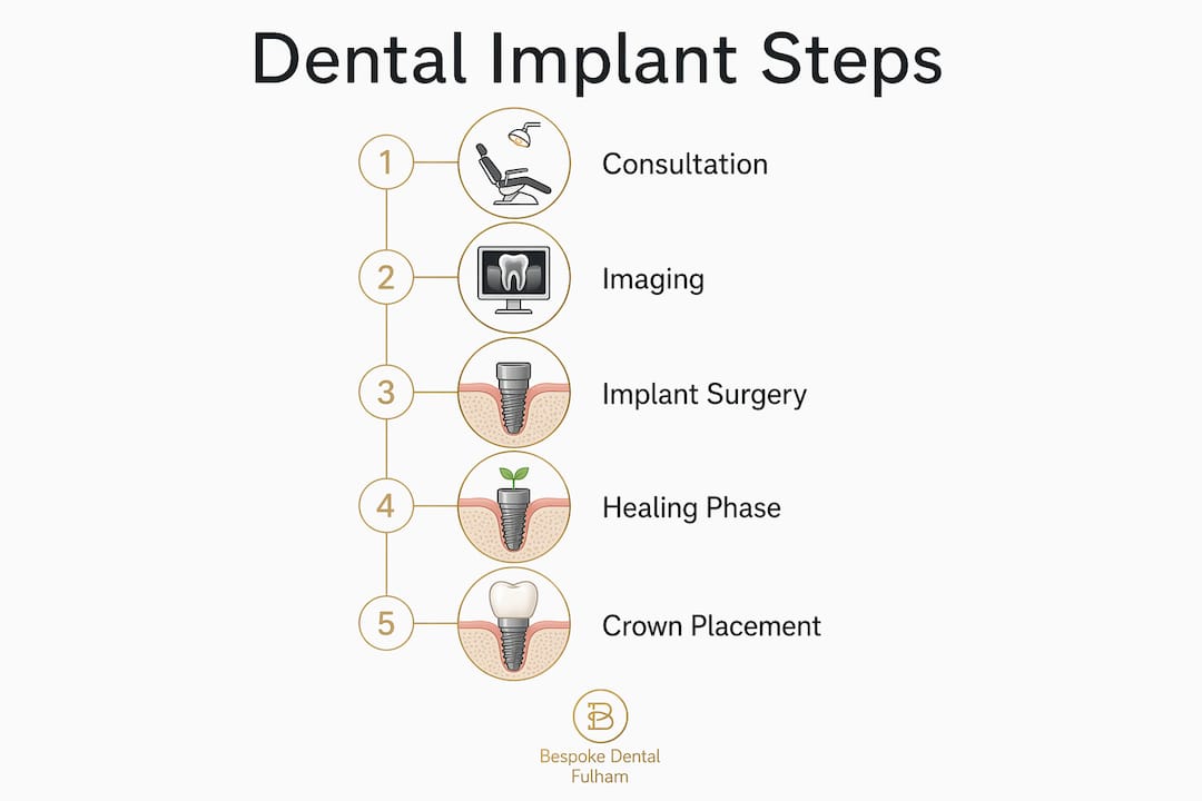 Infographic showing dental implant procedural steps