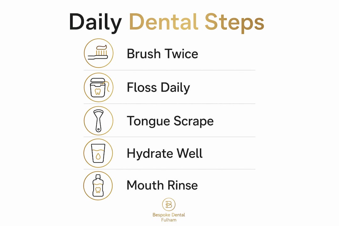 Infographic showing five daily dental care steps