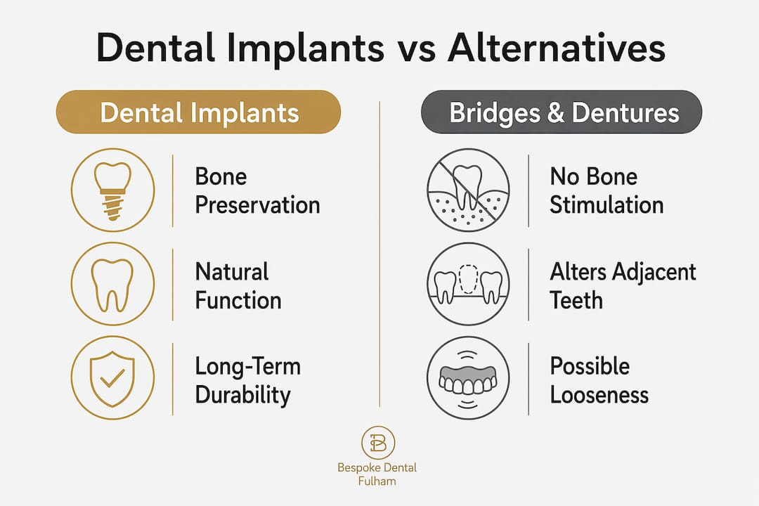 Infographic comparing dental implants and dentures benefits