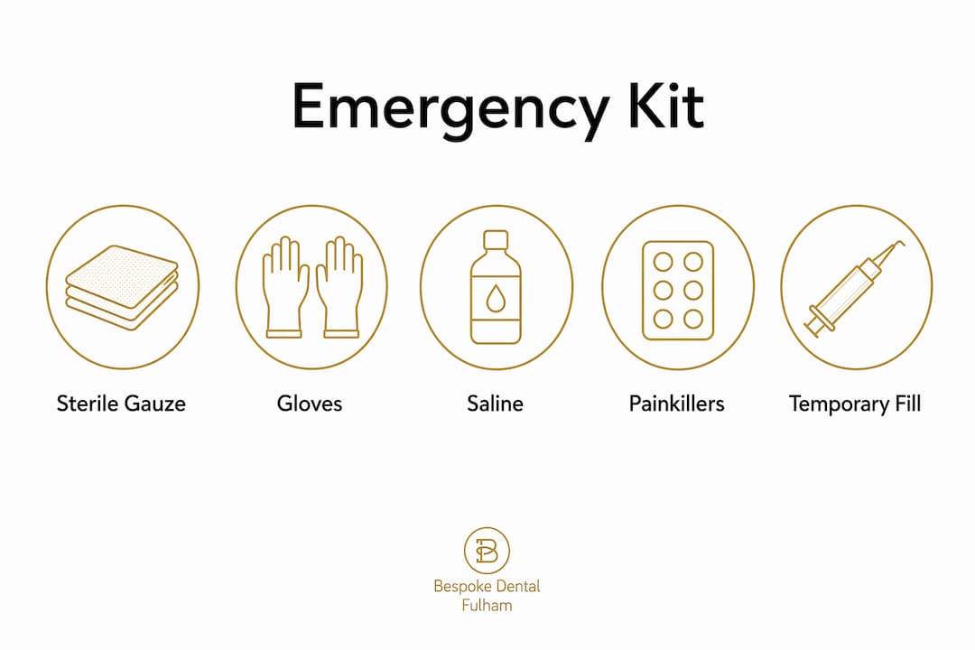 Infographic listing dental emergency kit essentials
