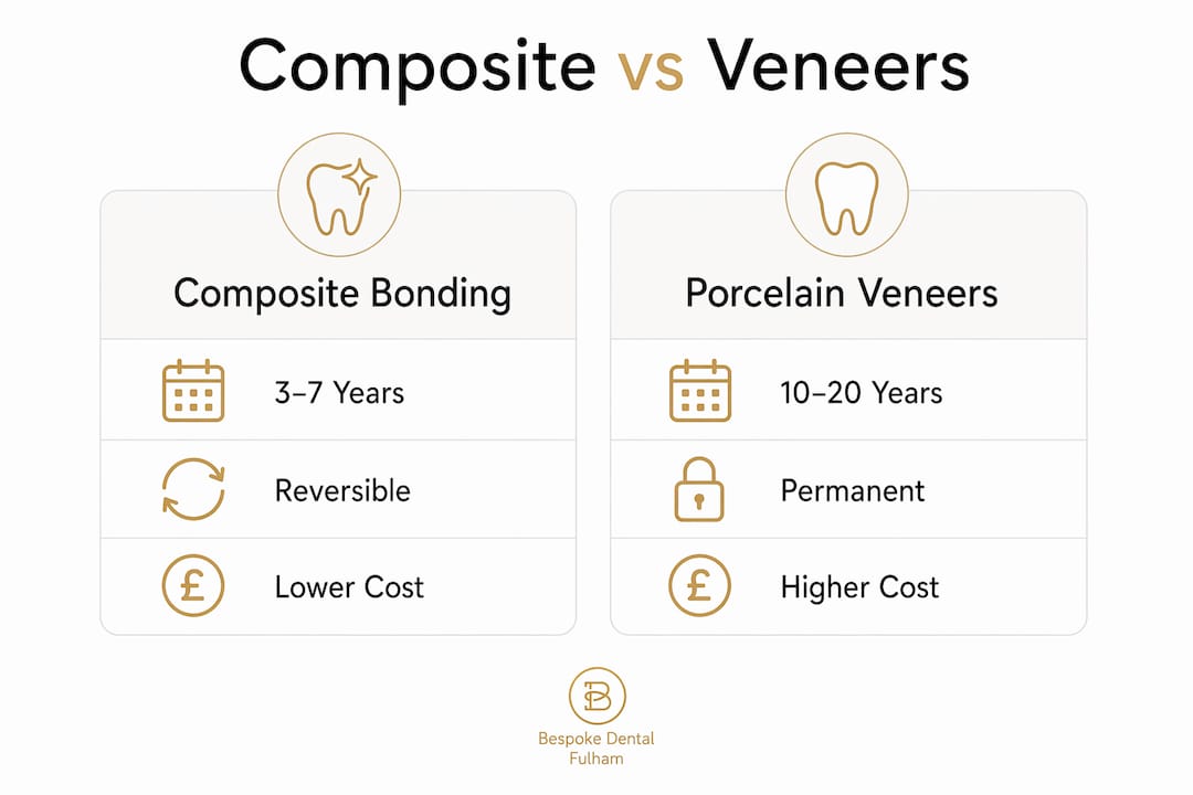 Infographic comparing composite bonding and porcelain veneers durability