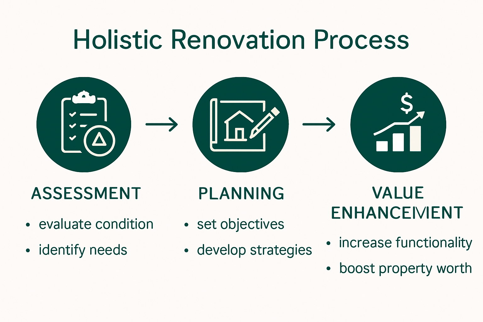Infographic showing stages and benefits of renovation