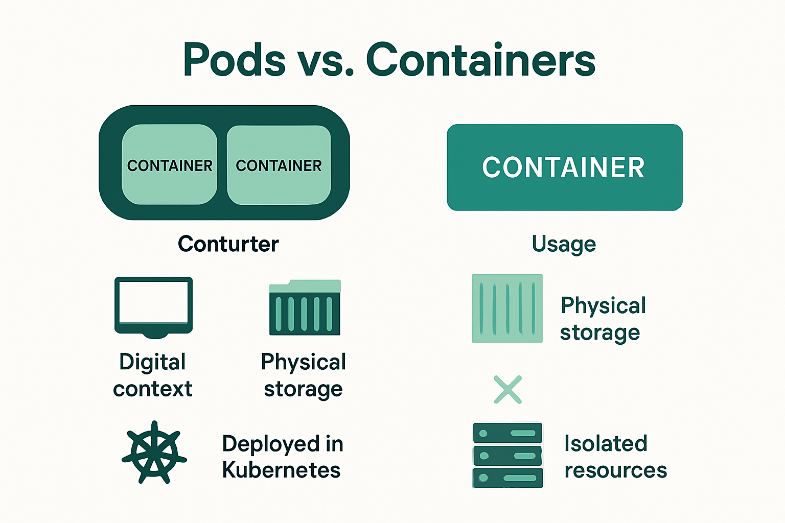 Infographic comparing pods and containers for storage