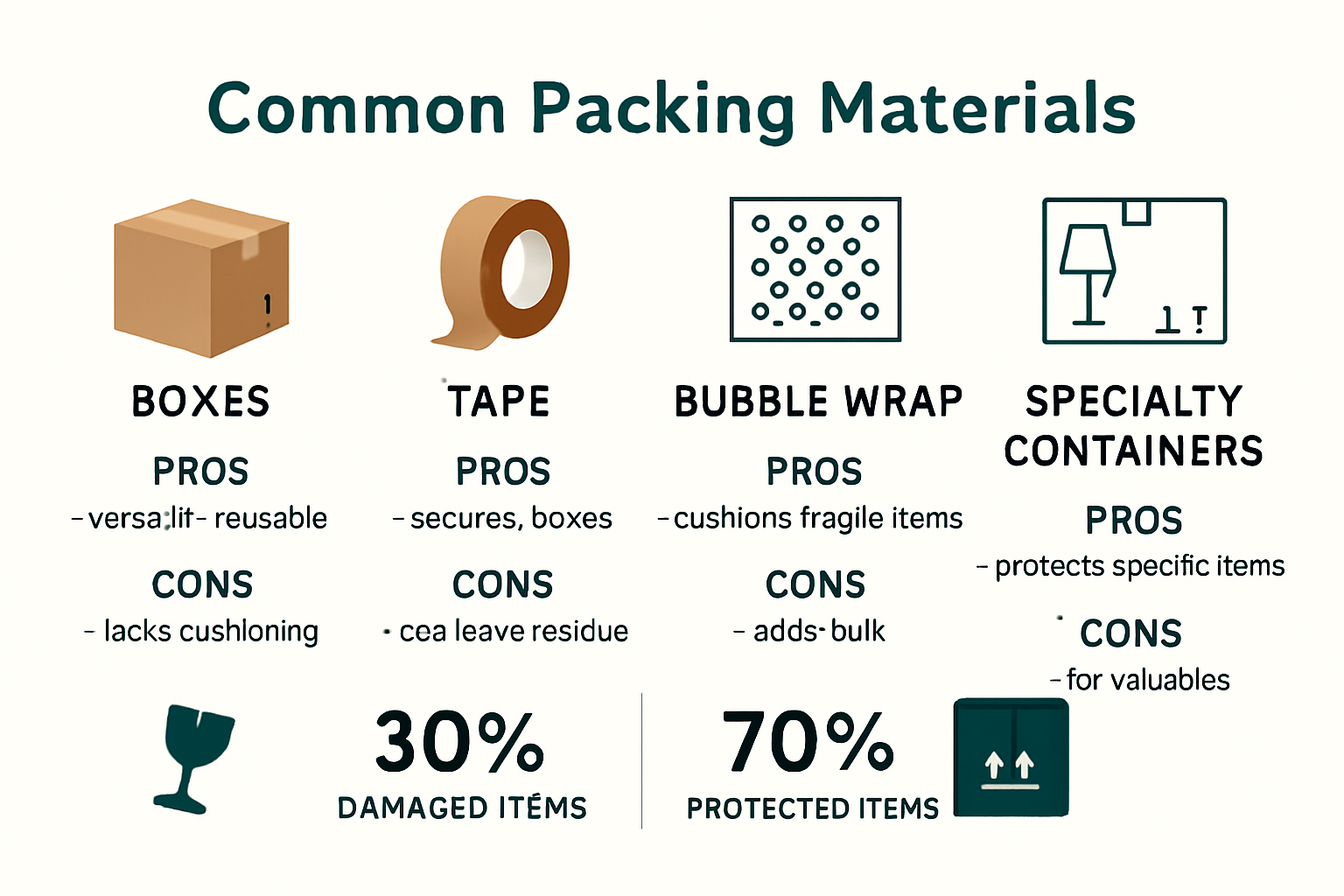 Infographic showing best packing materials for moving
