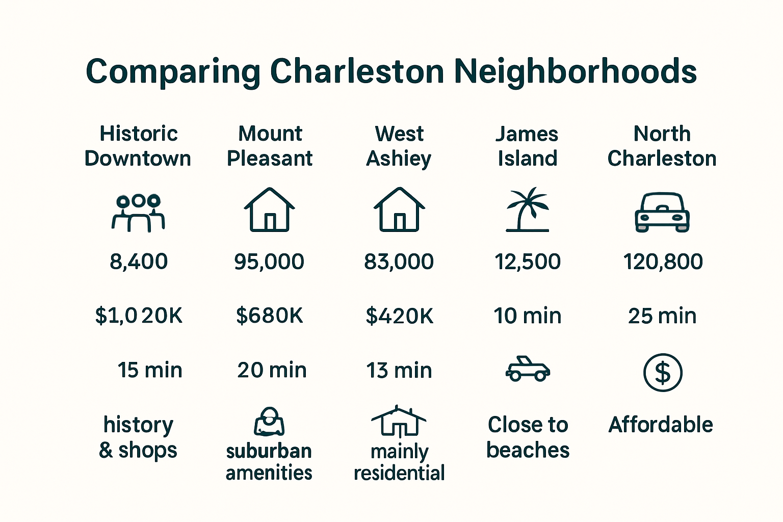 Charleston neighborhoods comparison infographic for new movers