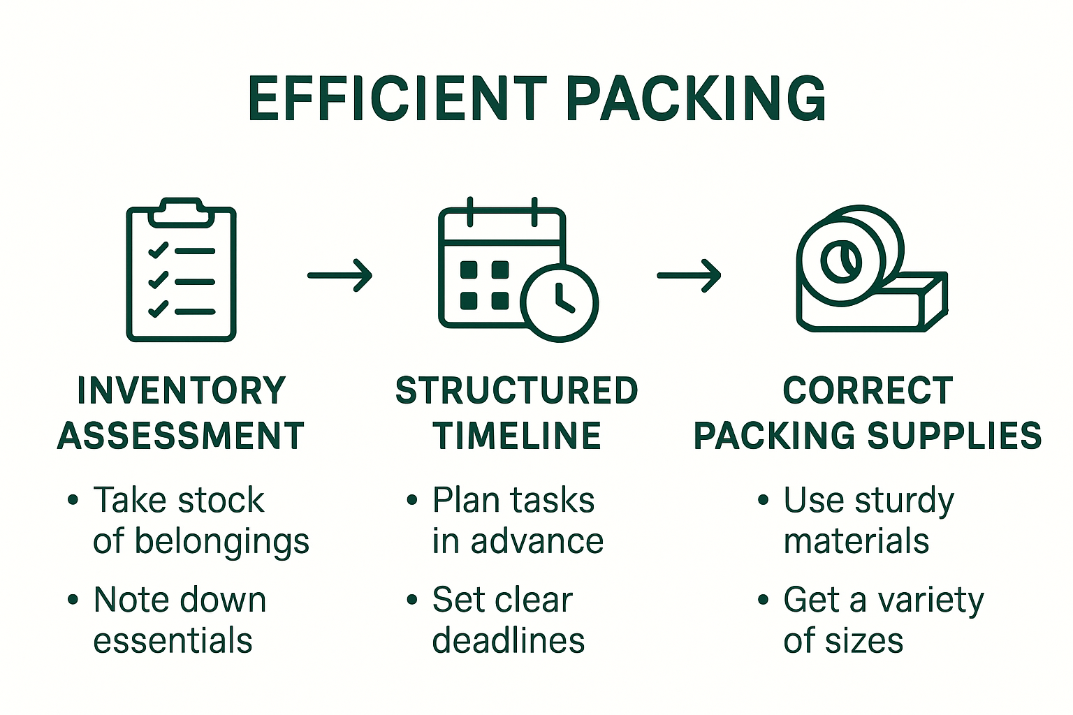 Infographic showing five steps to efficient packing