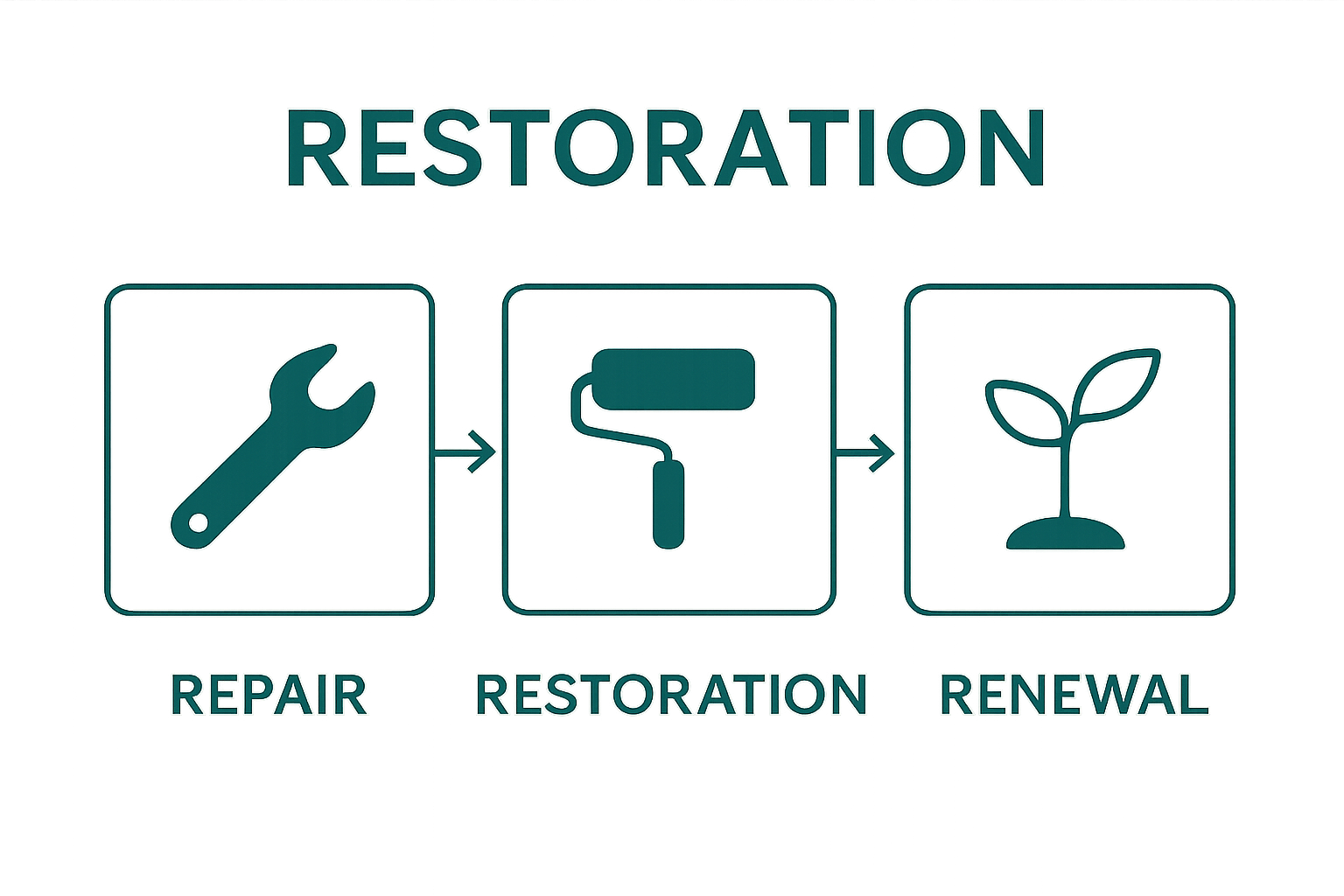 Comparison of repair, restoration, and renewal with simple icons