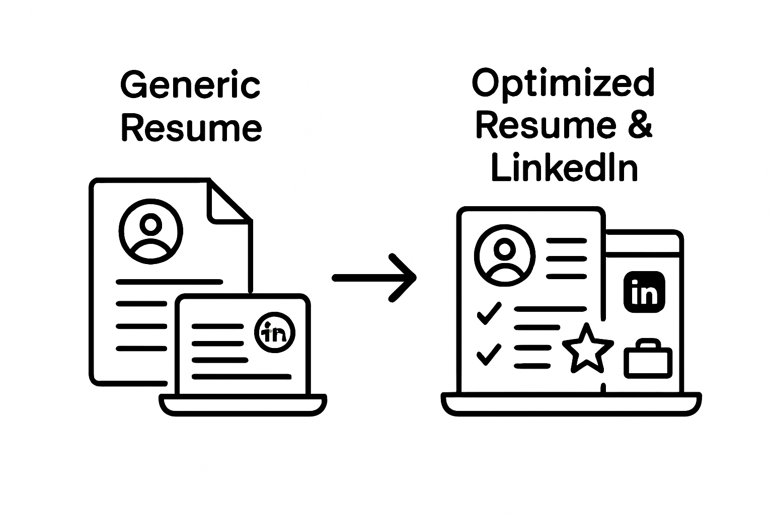 Before and after optimizing resume and LinkedIn profile visual comparison