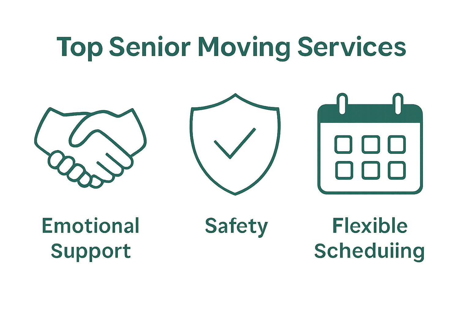 Infographic comparing key benefits of senior moving companies: emotional support, safety, flexibility