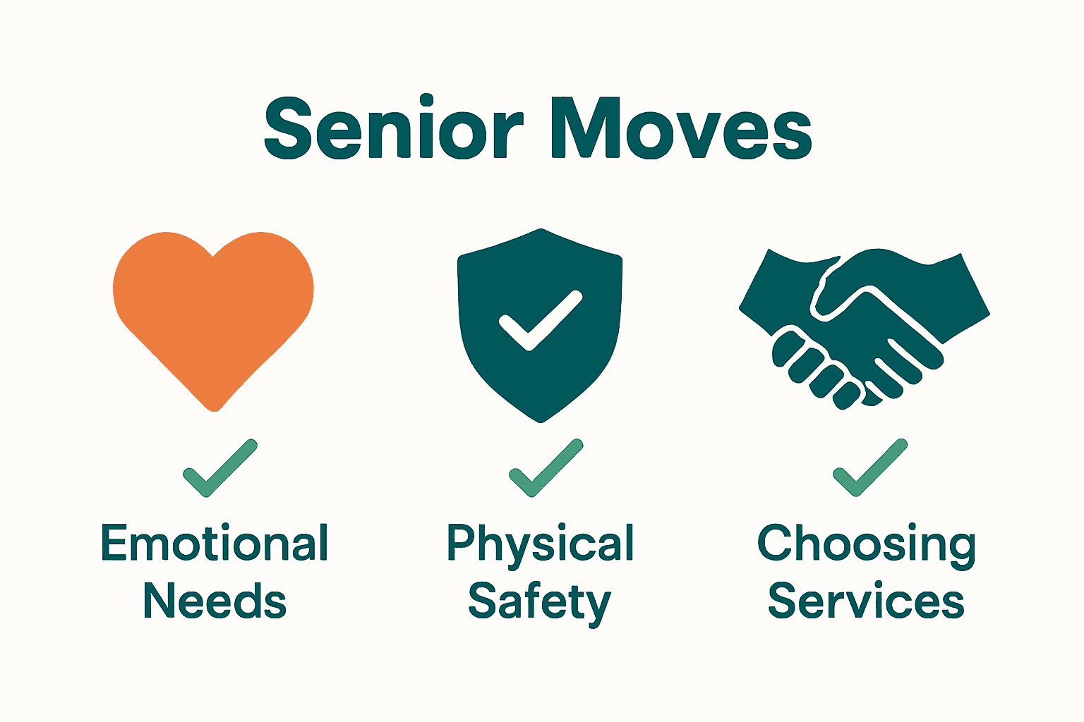 Infographic comparing emotional support, safety, and service selection for senior moves