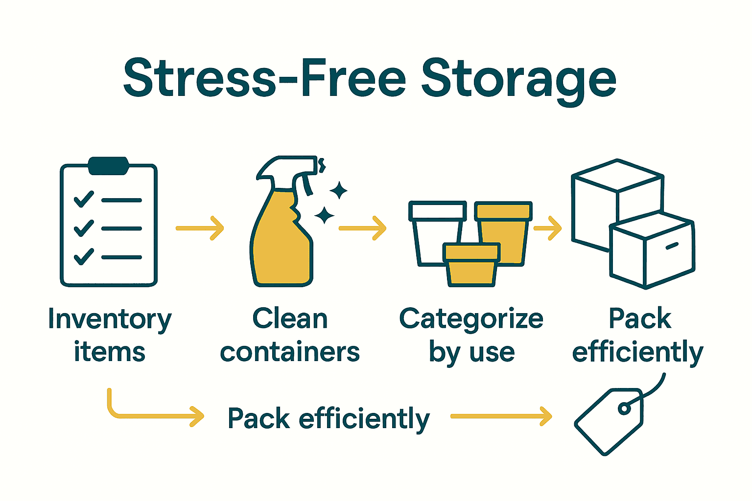 Infographic showing steps to organize storage containers for moving