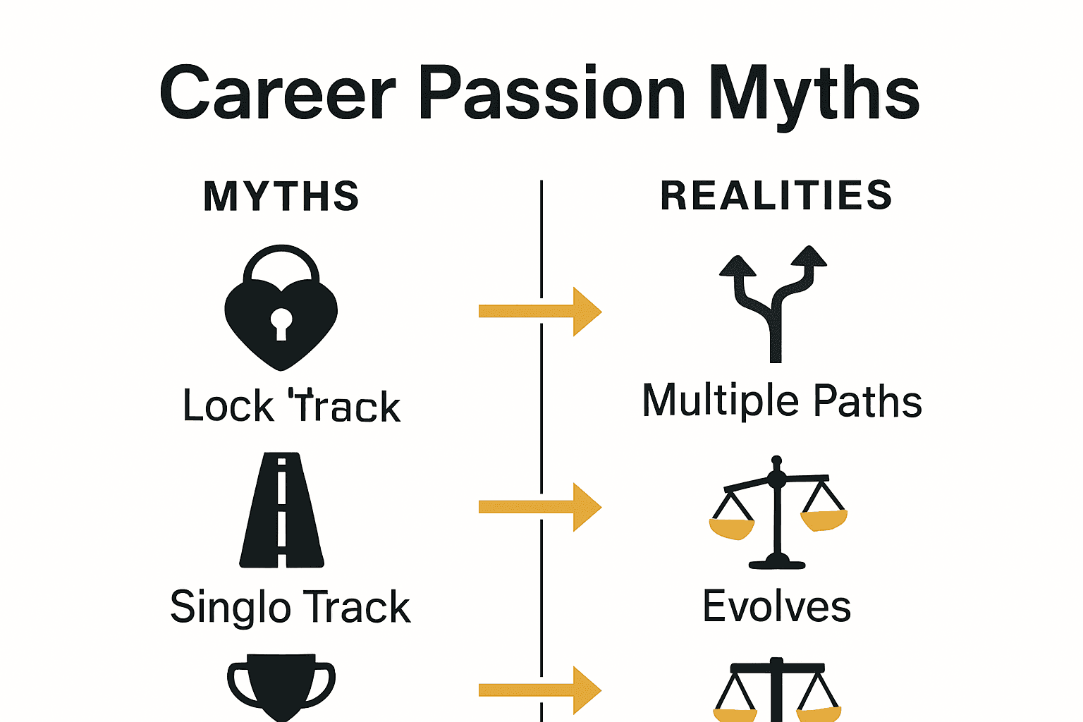 Comparison infographic showing career passion myths versus realities