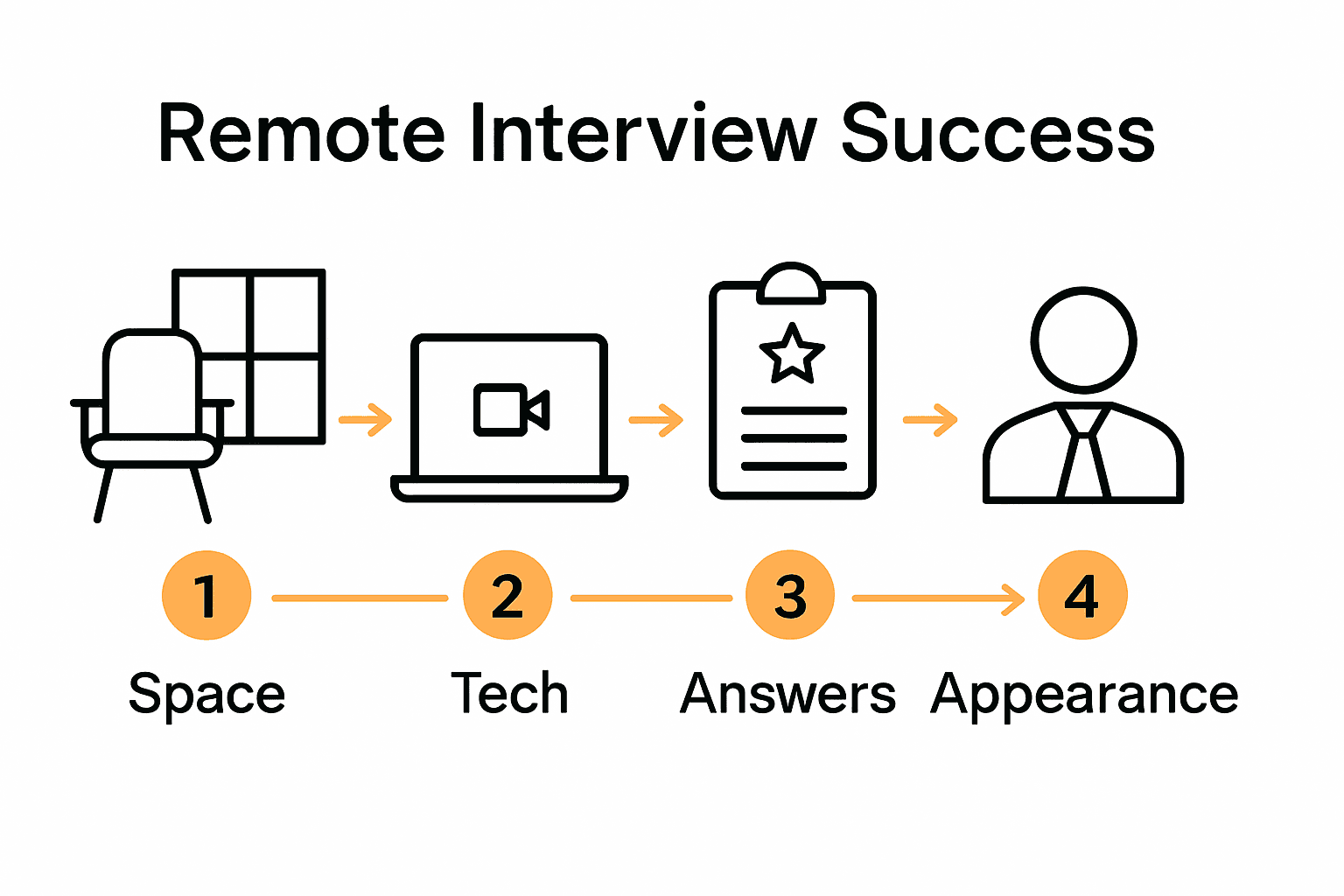 Five-step infographic visualizing remote job interview success process