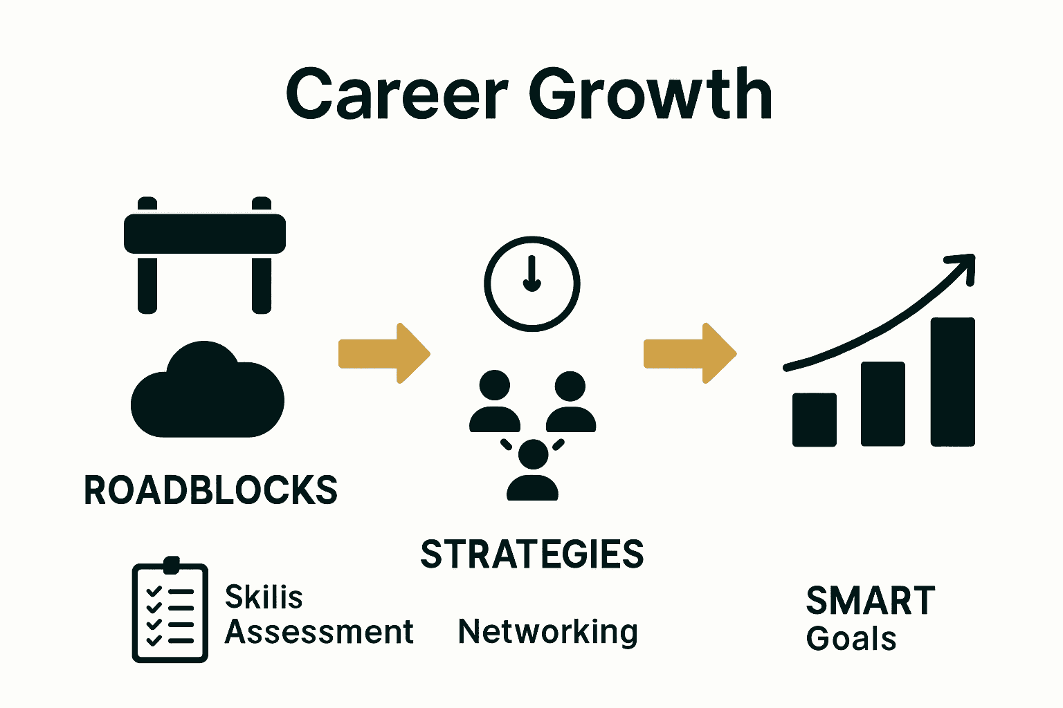 Infographic showing roadblocks, strategies, and upward career progress
