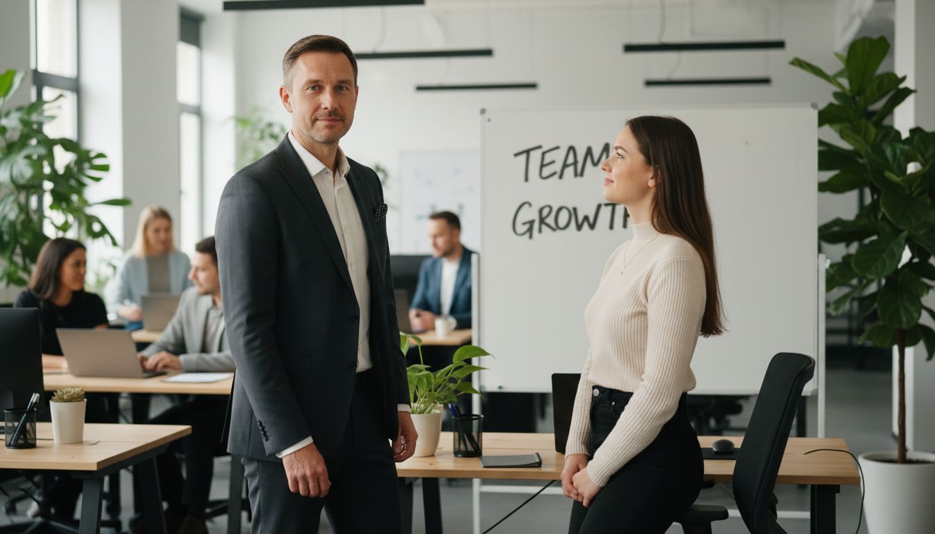 Leader providing supportive feedback to colleague