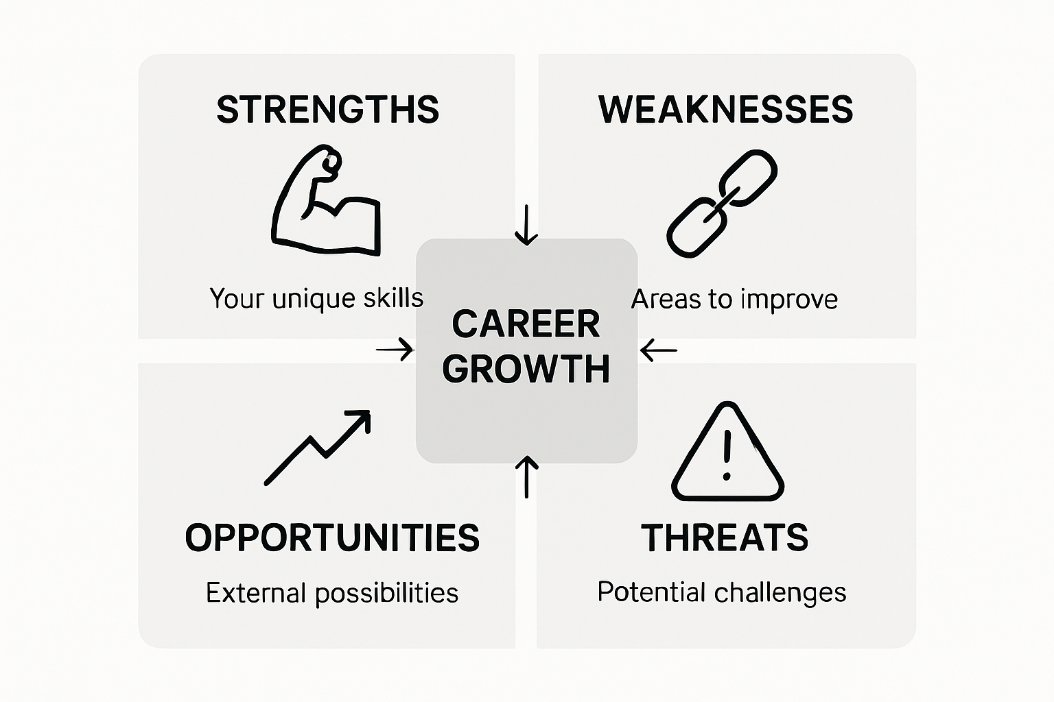 SWOT analysis quadrant infographic with icons