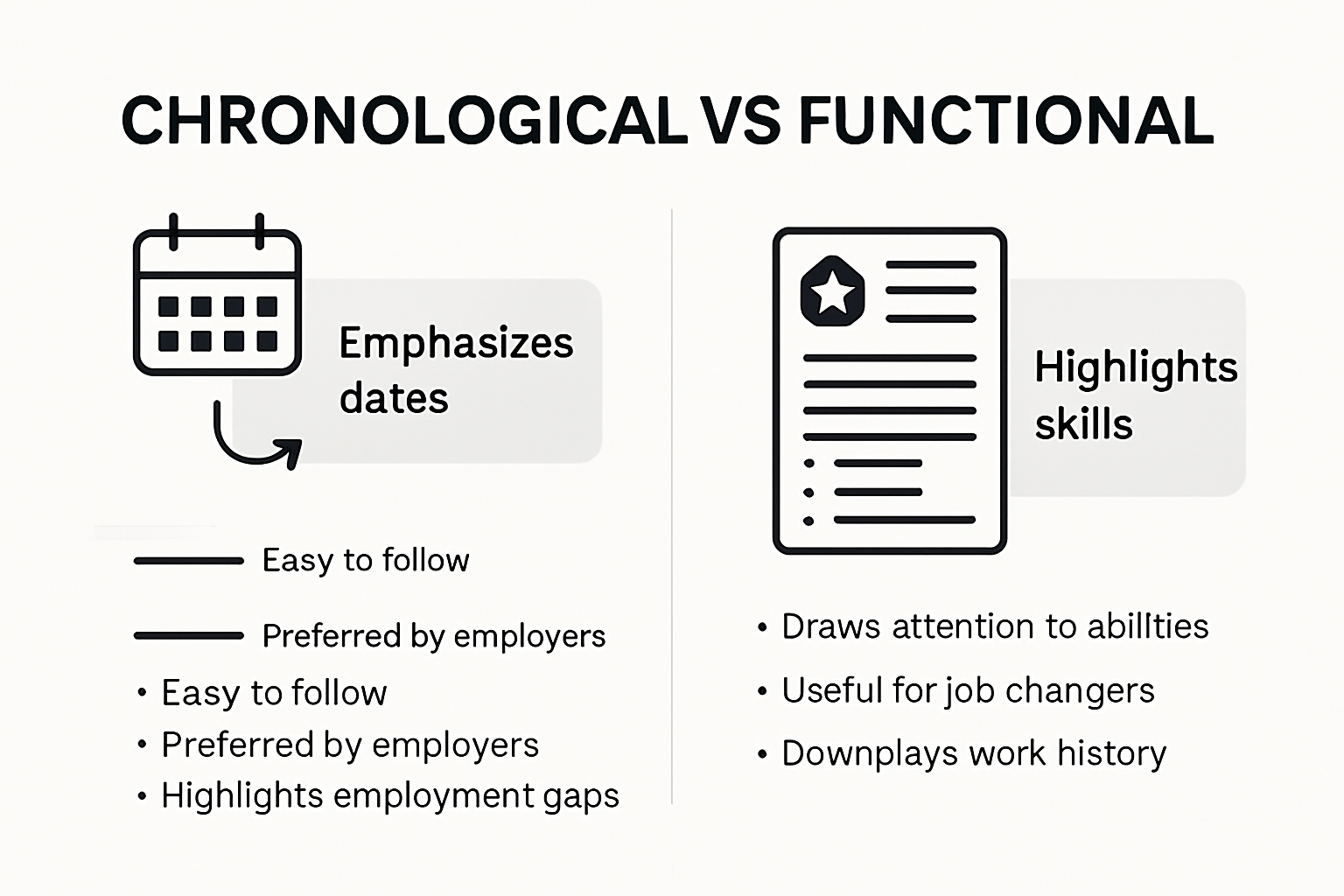 Chronological vs functional resume formats infographic