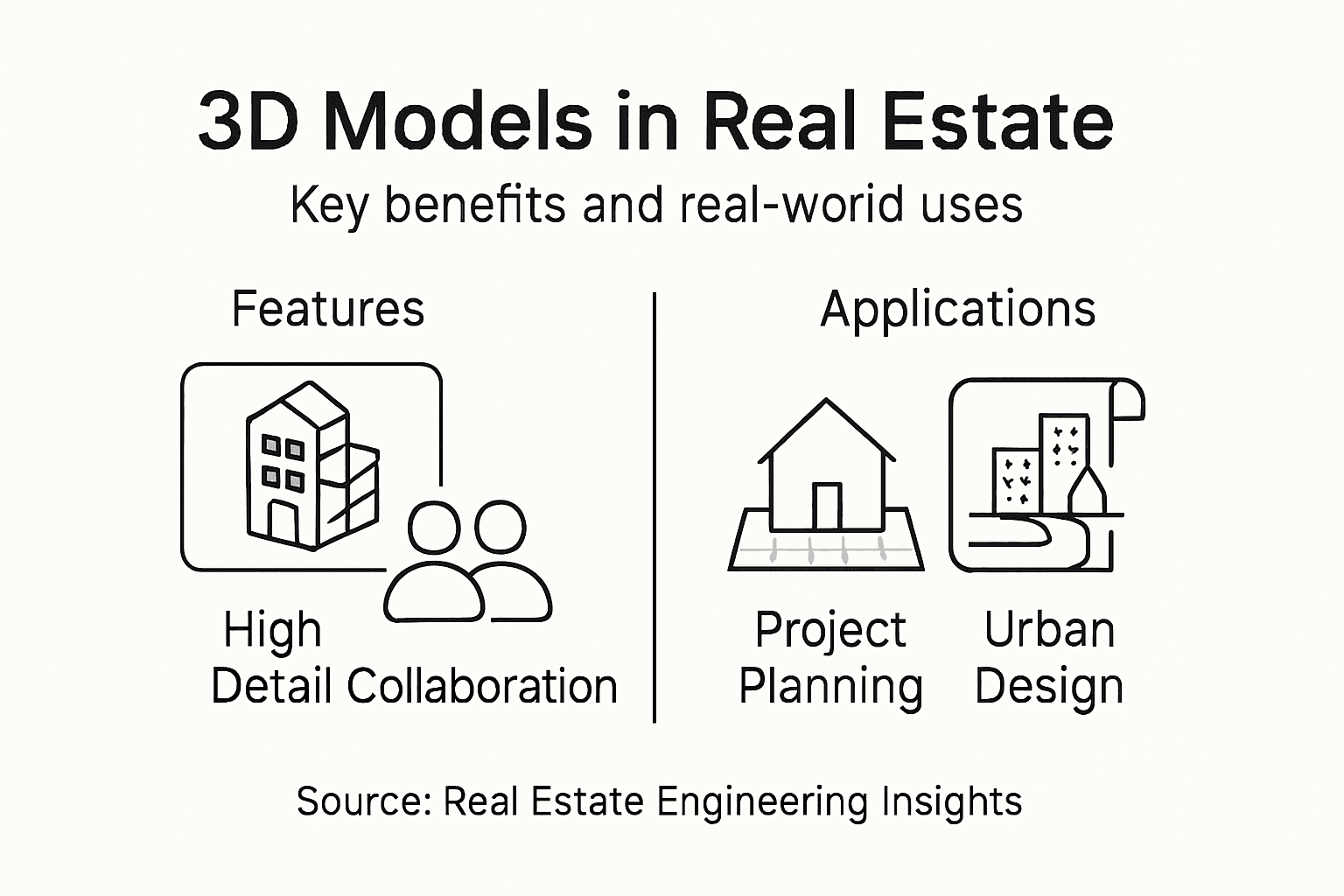 Infographic with benefits and uses of 3D models