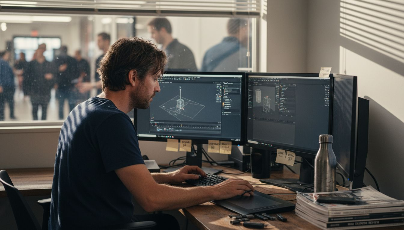 Designer preparing software for model workspace