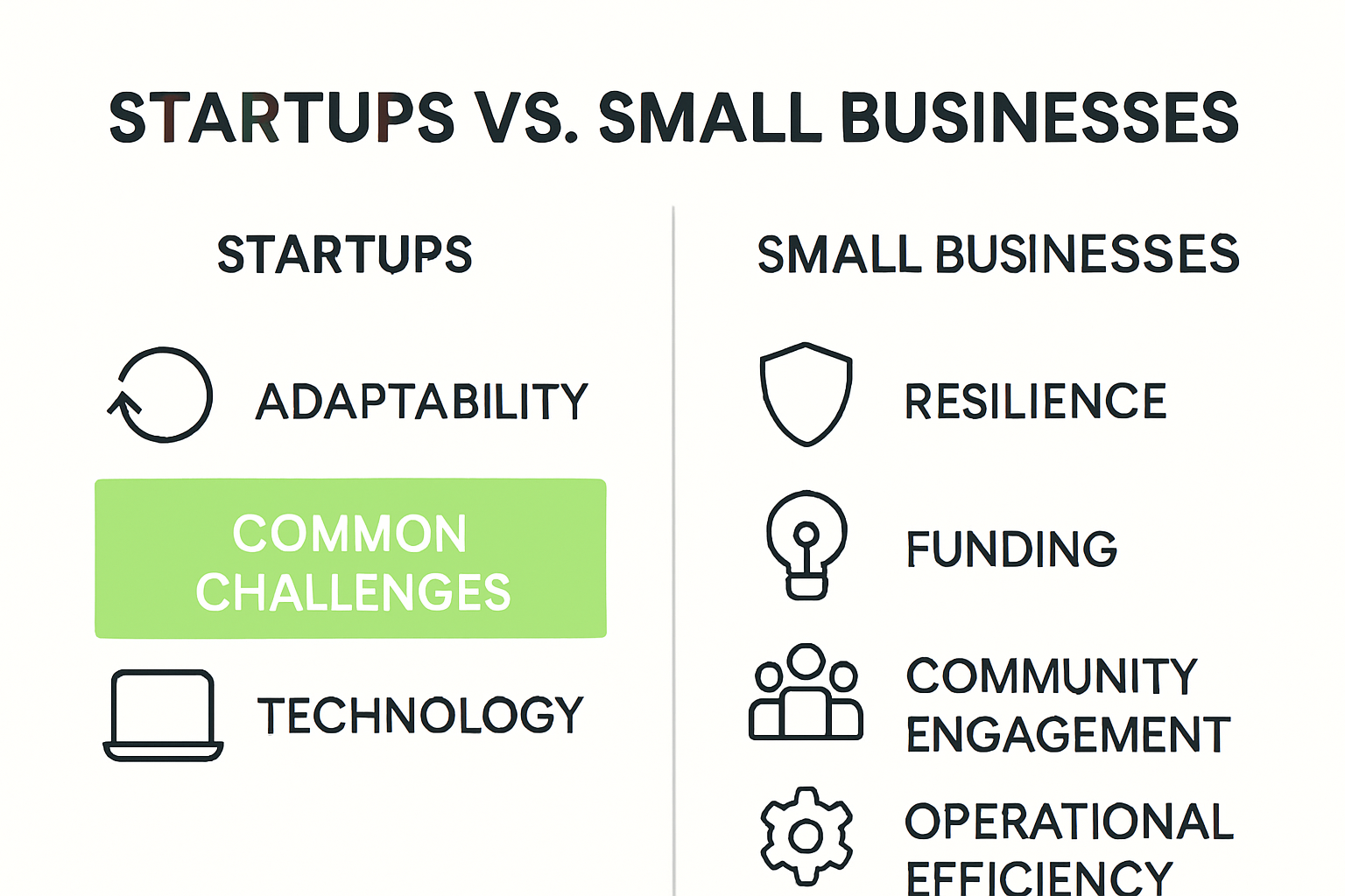 Infographic about skills and challenges for startups and small businesses