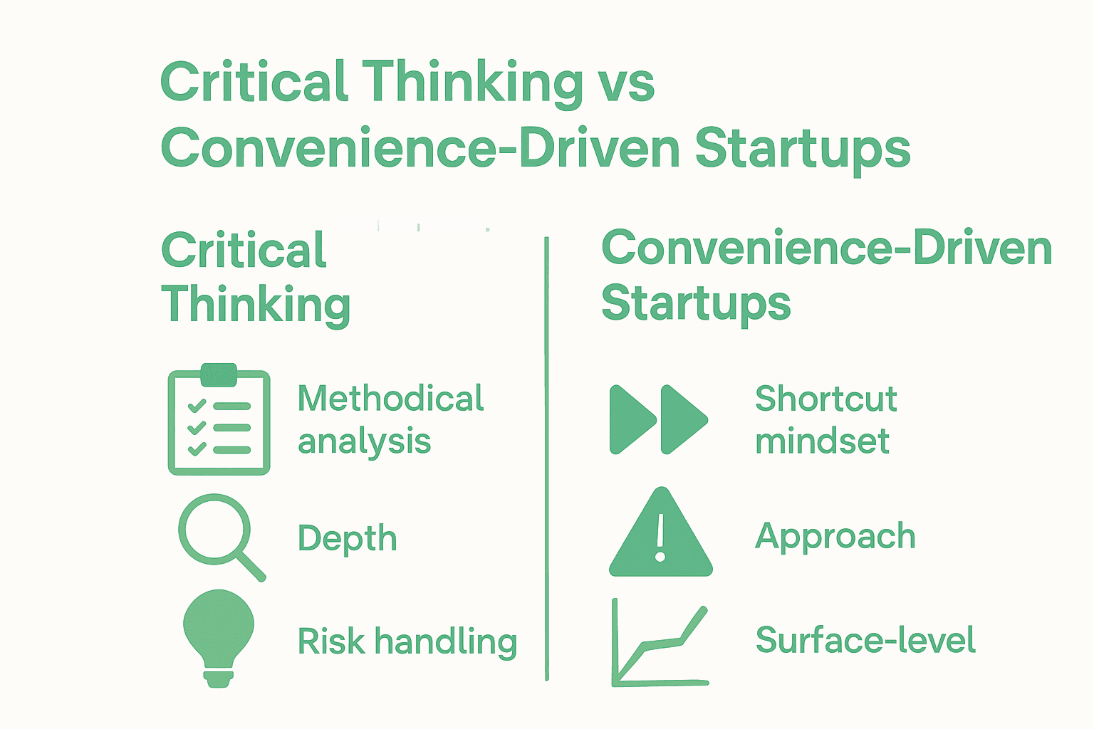 Infographic comparing critical thinking and convenience-driven startups