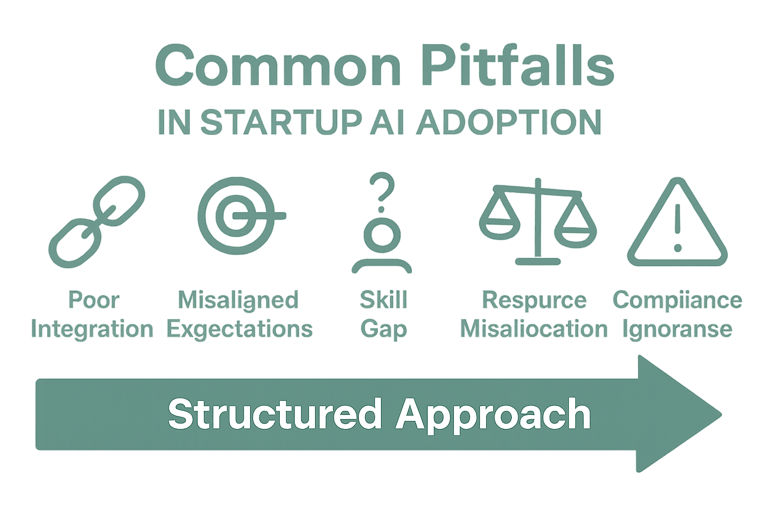 Five key pitfalls icons and one directional arrow for AI strategy