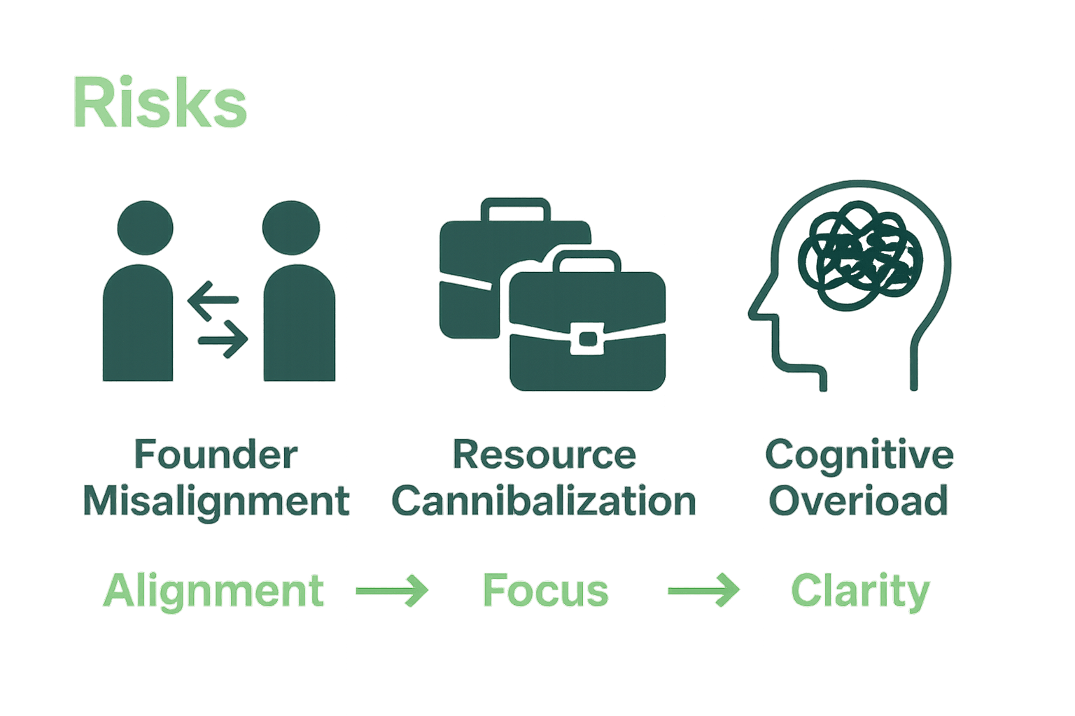 Infographic comparing top risks and strategies for multi-founder ventures