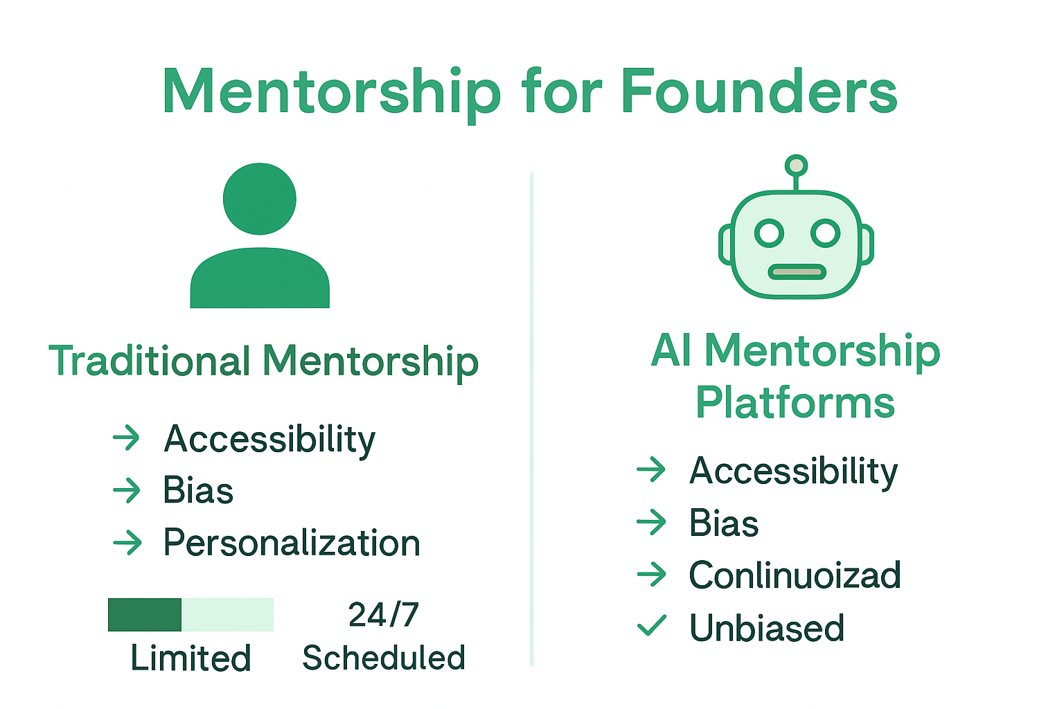 Infographic comparing AI mentorship and traditional mentorship for founders.