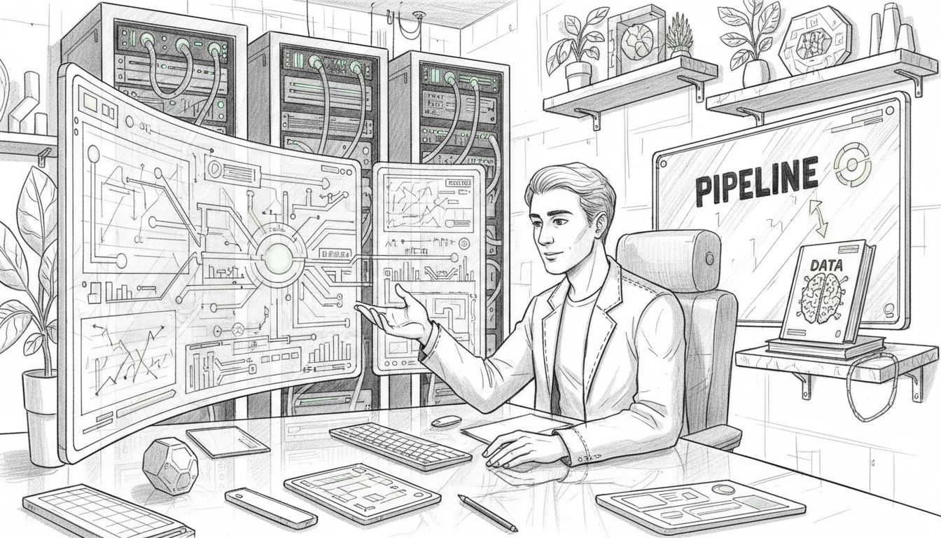 Entrepreneur reviews data on multiple screens